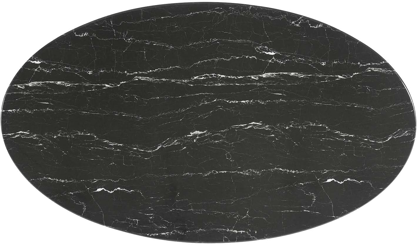 Modway Lippa Oval 54' Artificial Marble Mid-Century Modern Dining Table, Gold Black