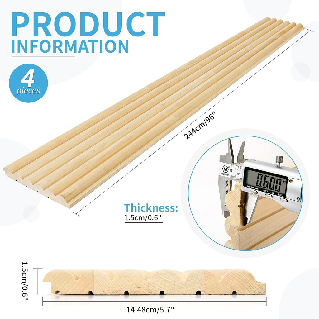 Art3d 4 Pc 96'x5.7' Wood Slat Wall Panel for Interior, Ceiling and Decoration, Semi-Cylinder Design, 15.2 SqFt
