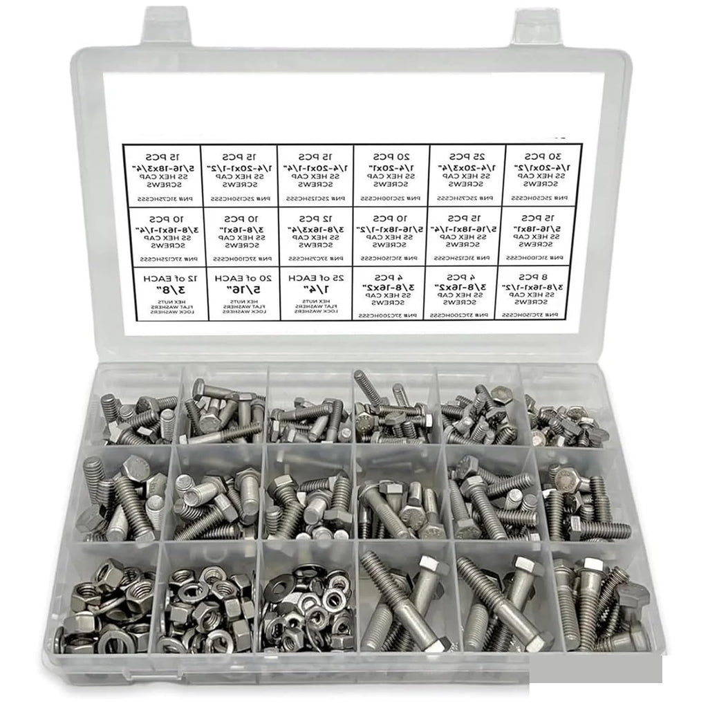 Nuts and Bolts 380Pcs Stainless Steel Hex Bolts Screws Nuts Washers Assortment Set for Furniture