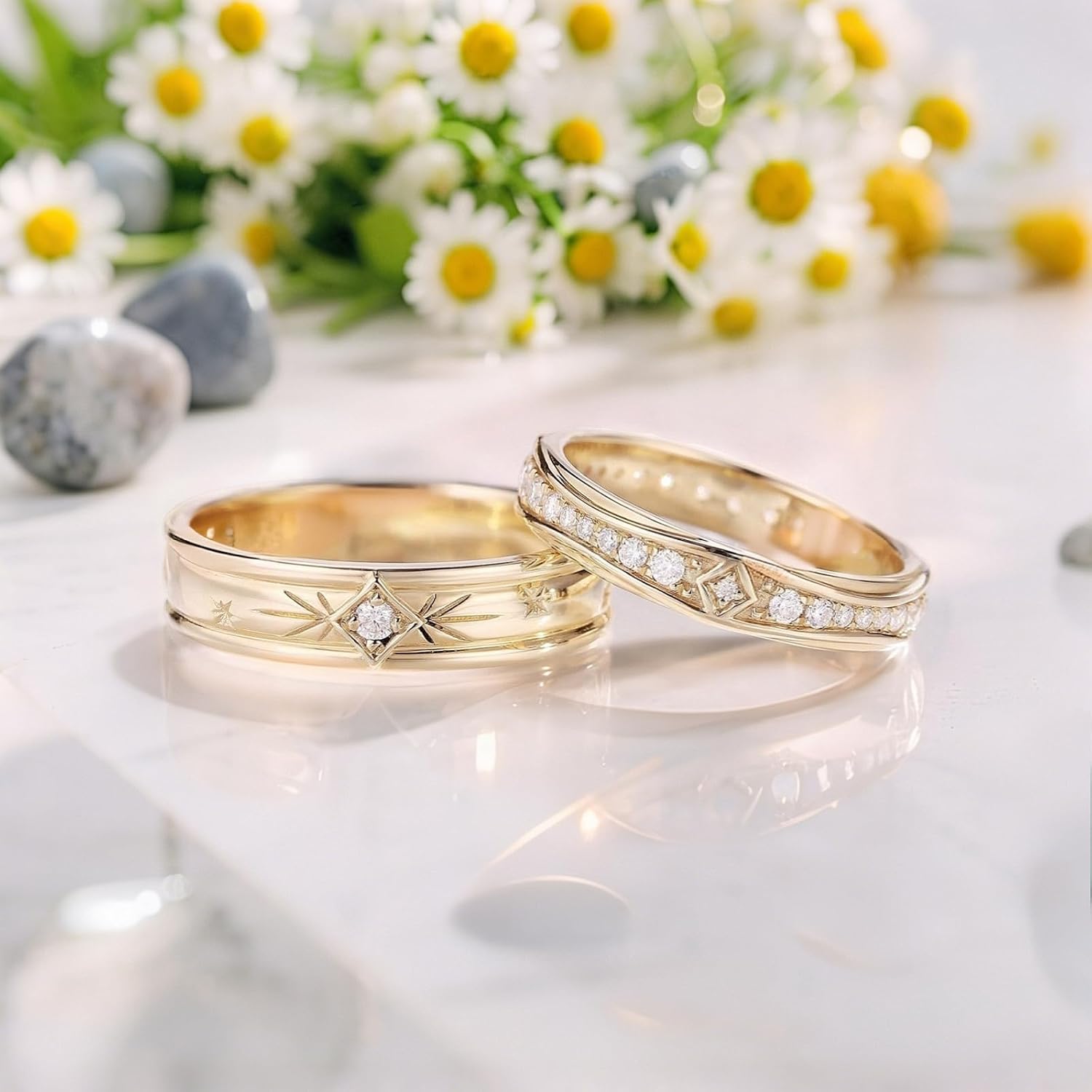 SISGEM Moissanite Couple Rings Set, 10K 14K 18K Solid Gold Moissanite Wedding Rings for Him And Her, Vintage Leaf/Branch Wedding Bands Matching Couple Rings Anniversary Jewelry Gift for Women And Men