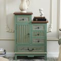 Ahokua Vintage Accent Chest with 5-Drawers and Door Carved Wood Storage Cabinet Modern Dresser for Living Room, Entryway, Hallway, Sage Green
