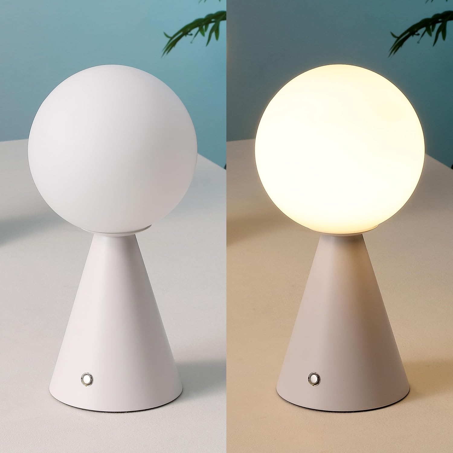 JONATHAN Y 11.75' White Macie Modern Globe Cordless Table Lamp Set of 2, Rechargeable Dimmable Integrated LED Touch Sensor Bedside Lamp, White Frosted Glass Shade (JYL7159E-SET2)
