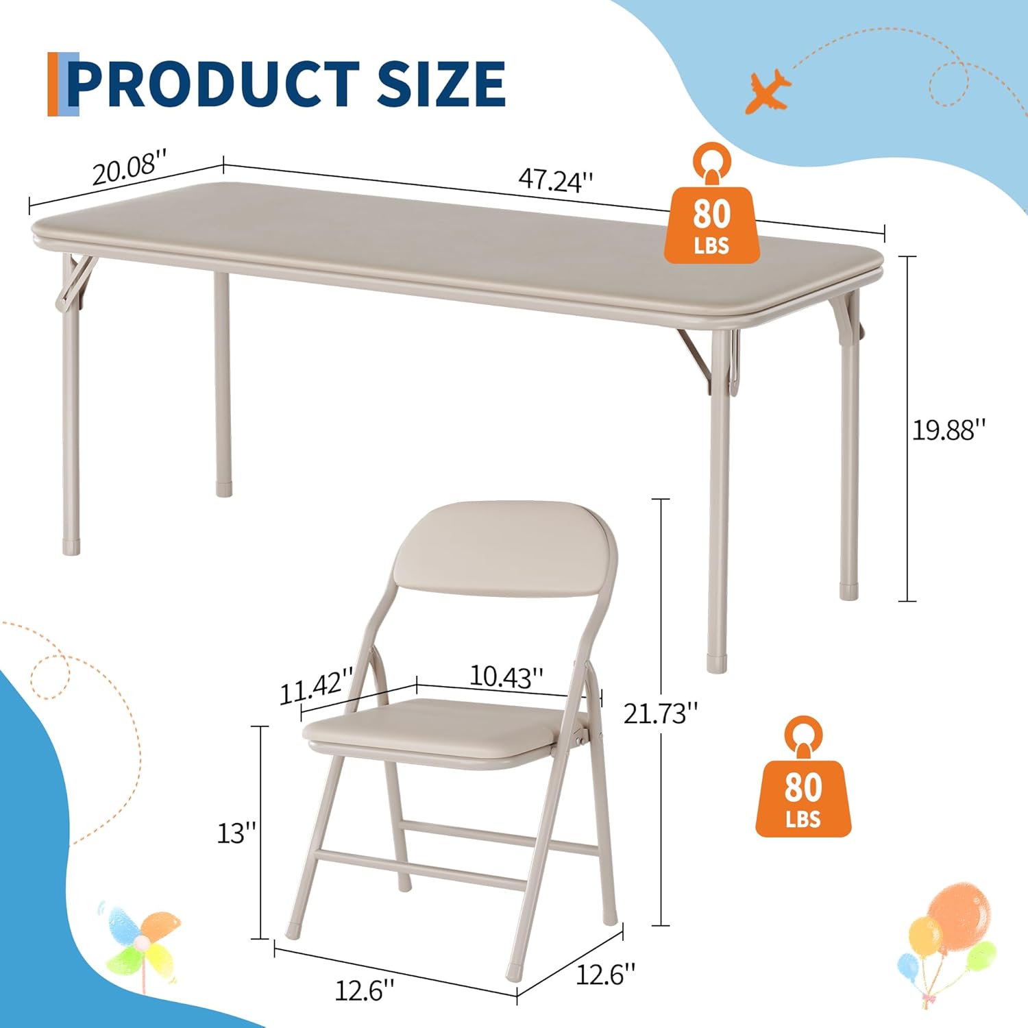 GAOMON 7 Piece Set Folding Table and Chairs Set, Boys and Girls Activity Table and Chairs Set for Dining Room,Daycare,Classrooms