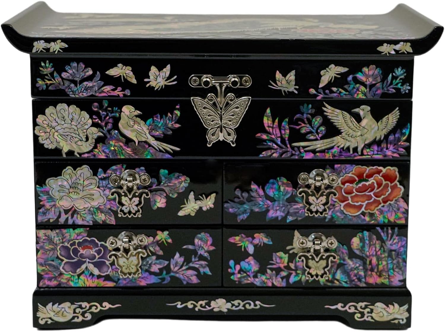 February Mountain Mother of Pearl Wooden Jewelry Organizer Box – Jewelry Storage Box for Women, Features Spacious Drawers, Ideal for Rings, Bracelets, Watches, Chains, Accessories (Peacock)