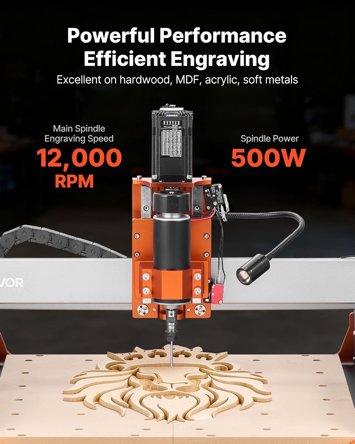 VEVOR CNC Router Machine, 500W Spindle, 3-Axis Wood Engraving Milling Machine, with Dual Linear Rails & Ball Screw, 15.75 x 15.75 x 3.74 in Working Area, Trim Router, for Wood Acrylic Carving Cutting