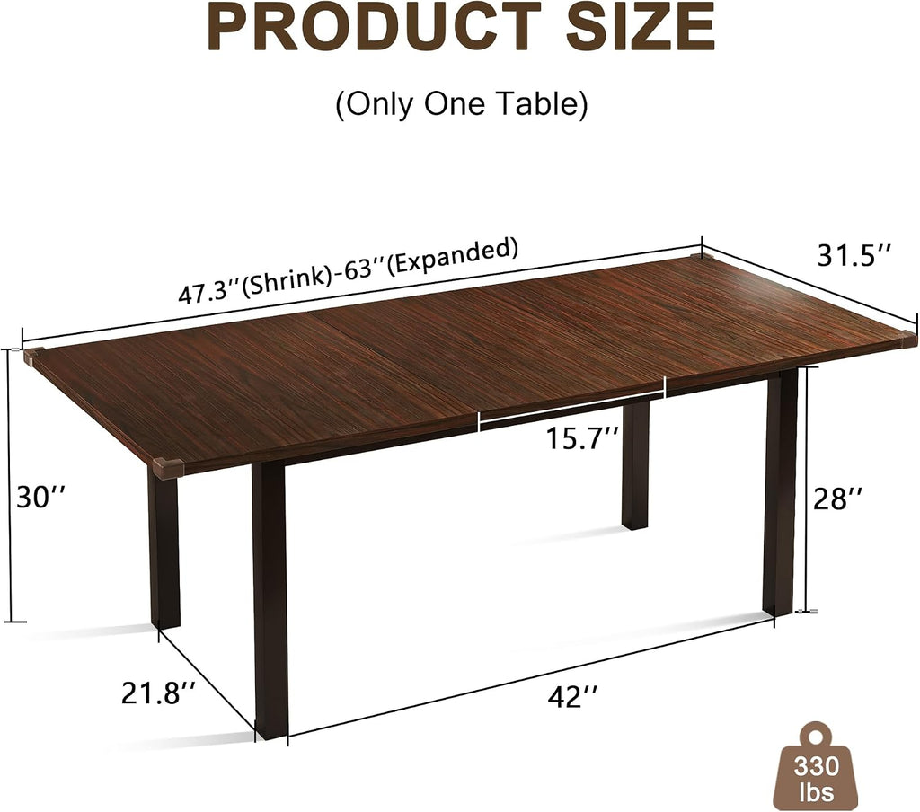 Einhomn Modern Extendable Dining Table for 4-6, 63' Farmhouse Kitchen Table, Rectangular Dining Room Tables for Dining, Kitchen, Office, Living Room, Wooden Tables, Space Saving (Espresso)