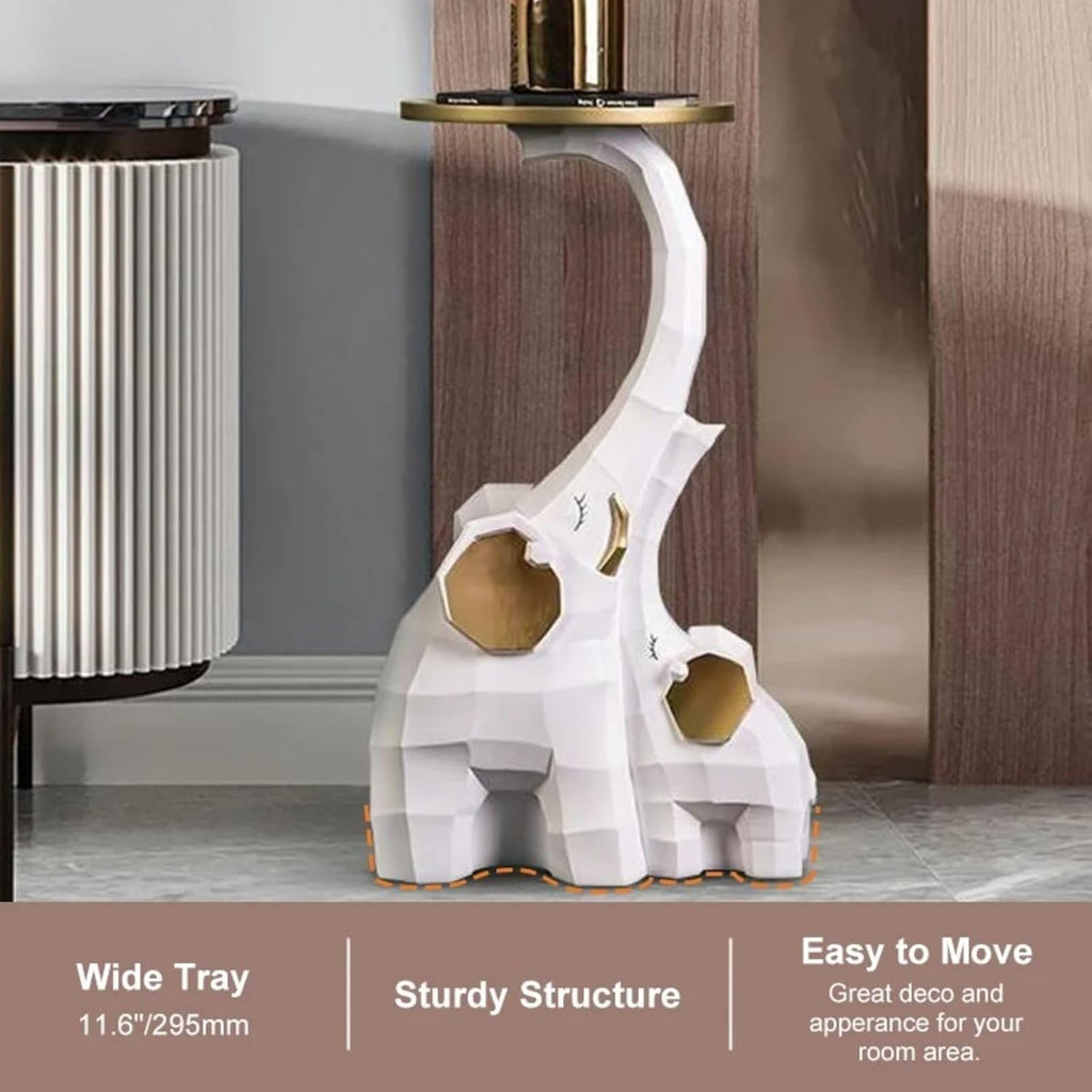 homary Modern End Table with Tray Top Decor Nightstand Elephant Shape Side Table White & Gold