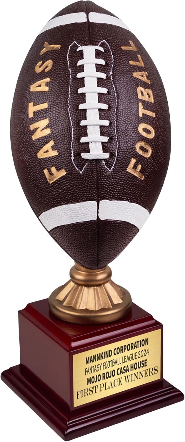 SHOP AWARDS AND GIFTS Customizable 15-3/4 Inch Painted Resin Fantasy Football Trophy on Rosewood Base, Includes Personalization