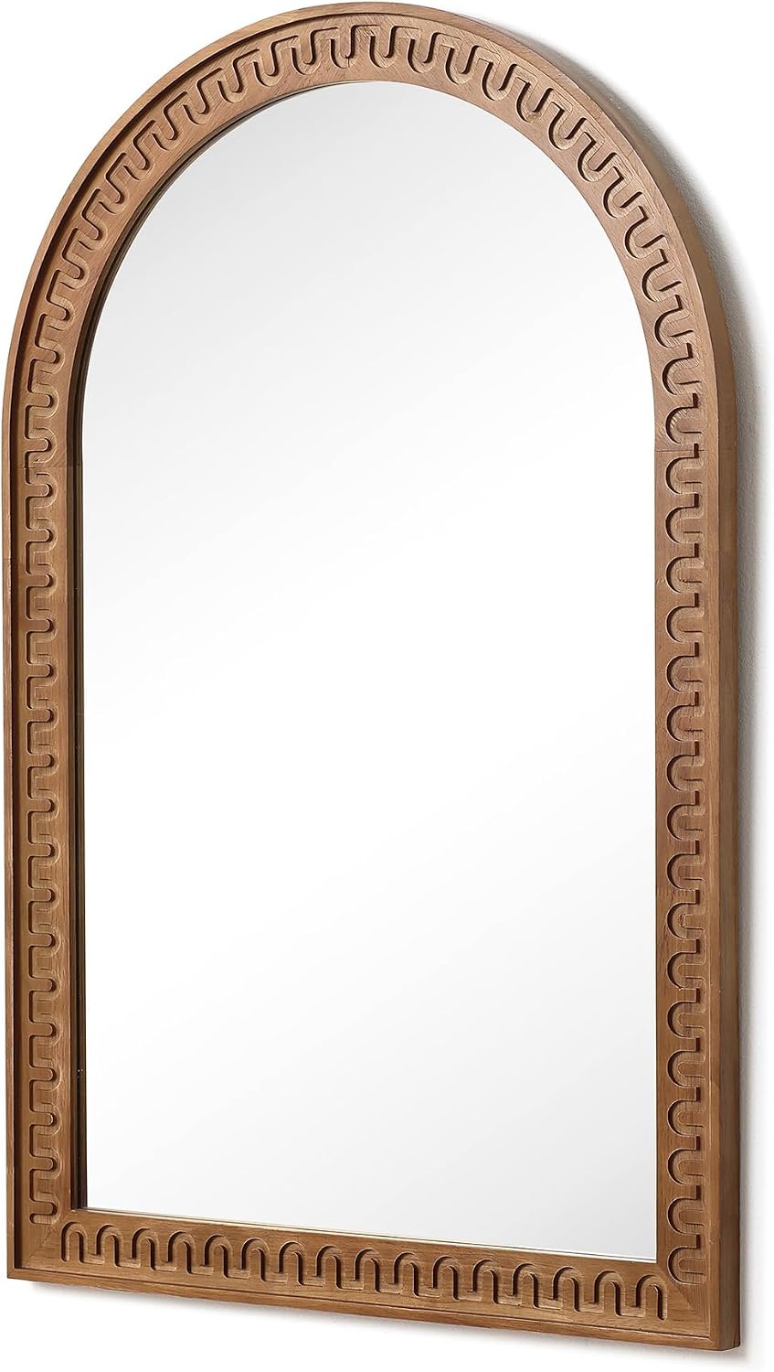 LuxenHome Arched Wall Mirror, 40'x29' Farmhouse Wooden Decorative Mirrors for Wall, Accent Entryway Mirror, Wall Mounted Mirror for Living Room