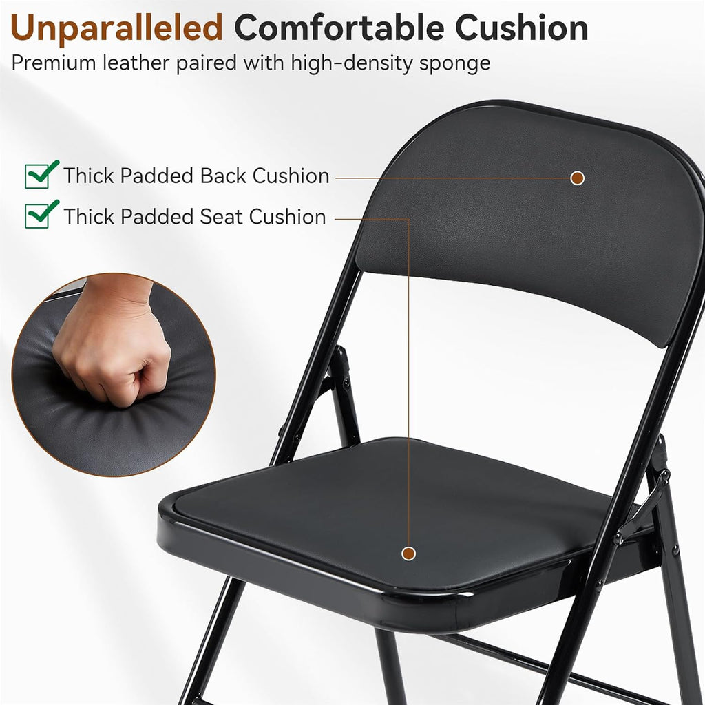 Karl home 8 Pack Black Folding Chairs with Padded Seats for Outdoor & Indoor, Portable Stackable Commercial Seat with Steel Frame for Events Office Wedding Party, 330lbs Capacity