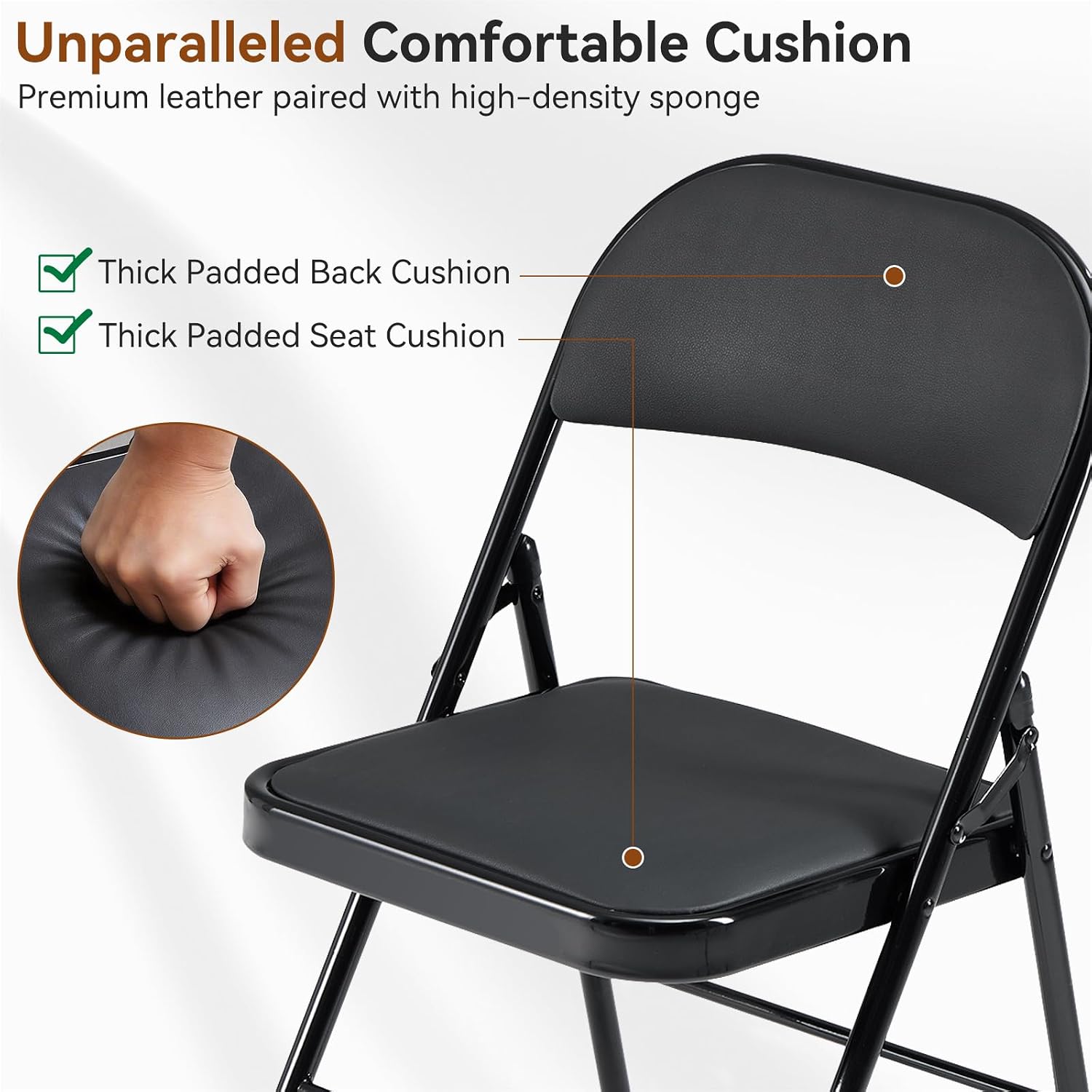 Karl home 8 Pack Black Folding Chairs with Padded Seats for Outdoor & Indoor, Portable Stackable Commercial Seat with Steel Frame for Events Office Wedding Party, 330lbs Capacity