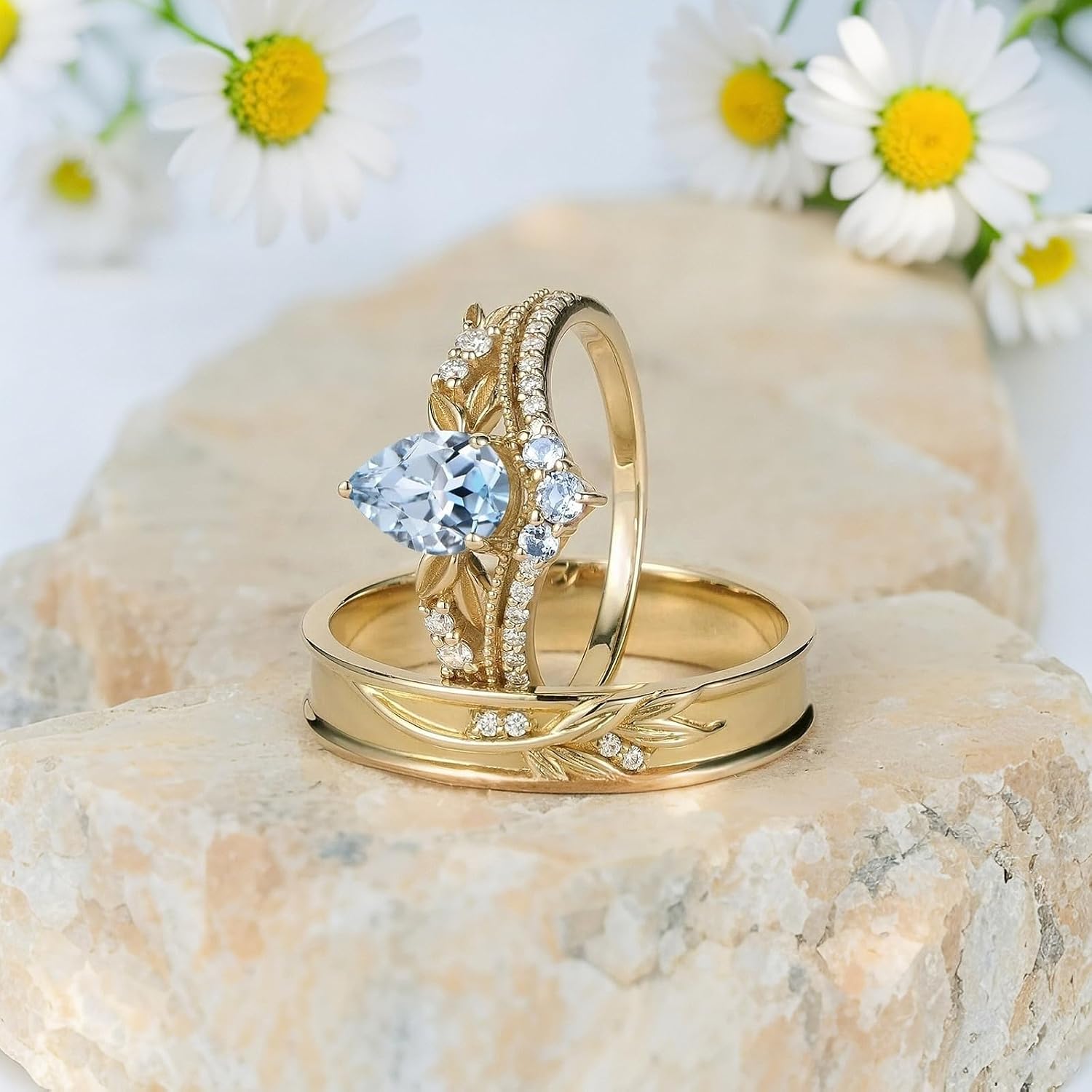 SISGEM Moissanite Couple Rings Set, 10K 14K 18K Solid Gold Moissanite Wedding Rings for Him And Her, Vintage Leaf/Branch Wedding Bands Matching Couple Rings Anniversary Jewelry Gift for Women And Men