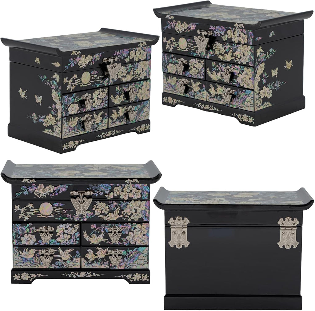 February Mountain Mother of Pearl Jewelry Organizer Box – Anniversary Christmas Graduation Birthday gifts for women Mother's day gifts for mom from daughter (Plum Blossom)