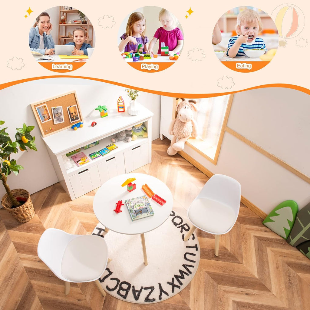 Costzon Kids Table and Chair Set, 3 PCS Wood Activity Play Table w/Padded Seat & Wood Legs for Arts, Crafts, Reading, Preschool, Kindergarten, Playroom, Mid Century Modern Toddler Table and Chairs