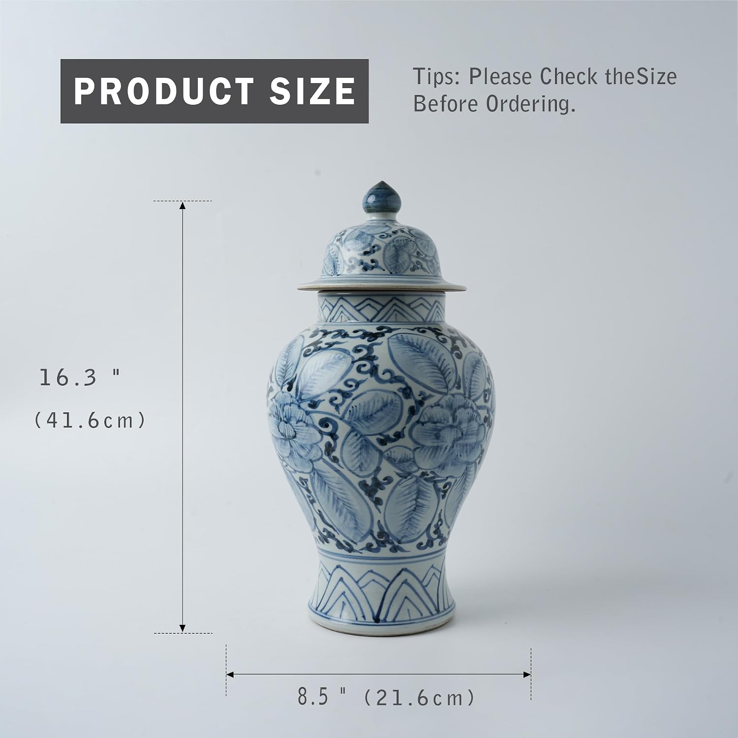Handmade 41' Ceramic Ginger Jar w/Lid - Classic Chinese Style Porcelain Jar Tea Storage for Home Decor DecorativeTemple Jar Centerpiece Vintage Accent Antique Vase (Light Blue)