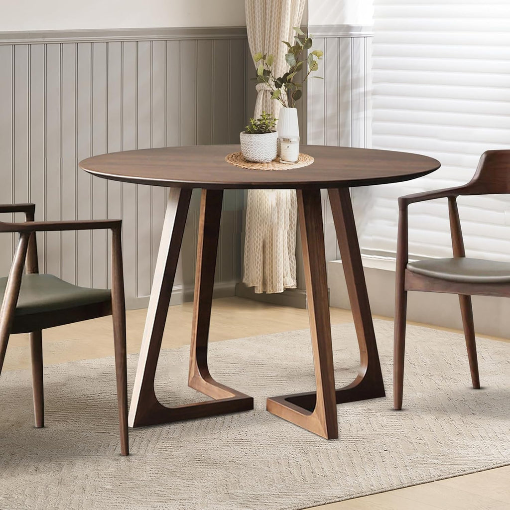Walnut Round Dining Table for 4, 35.4' Small Wood Round Kitchen Table with Solid Wood Legs, Mid Century Modern Dining Room Tables for Home, Restaurant,Circle Coffee Table for Small Space
