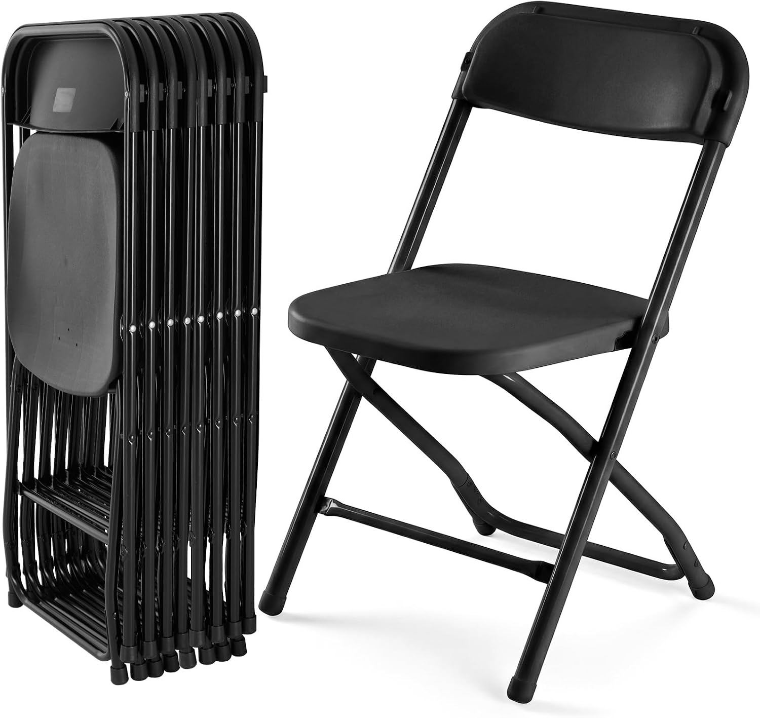 DUMOS Folding Chairs Sets of 8, 330lbs Plastic Stackable Portable Patio Dining Sets, Fold Up for Indoor Outdoor, Camping, Garden, Party, Meeting (Black)