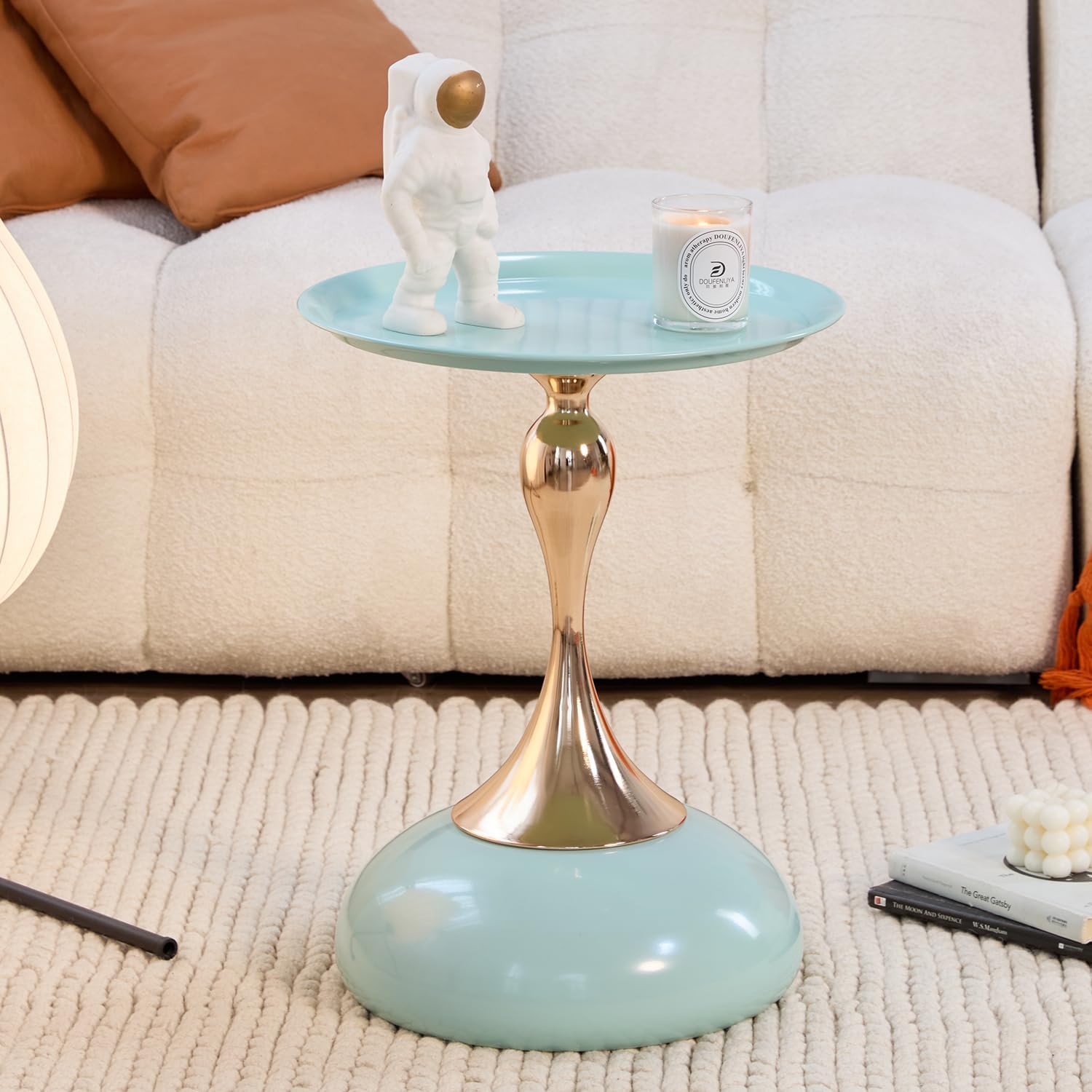 2-Pack Light Green Sleek Hourglass Side Table - Modern Stylish Accent Table with Glossy Finish & Metallic Detail - Ideal Decor for Living Room, Bedroom & Home Spaces