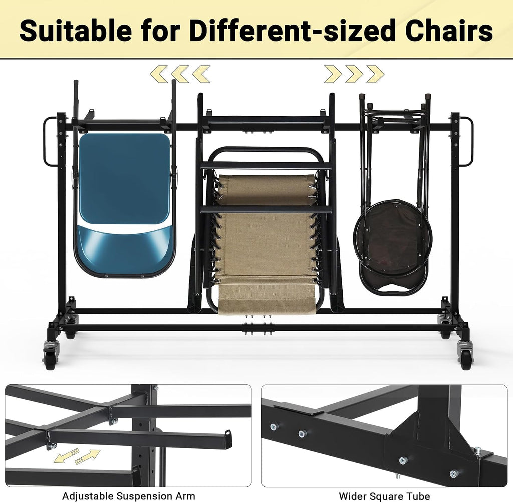 Folding Chair Rack, Heavy-Duty Folding Chair Cart with Swivel Wheels, 600 LBS Capacity for 12 Tables or 42 Chairs, Chair and Table Cart w/Dust Cover and 2 Binding Ropes, 72'L x 33'W x 42'H