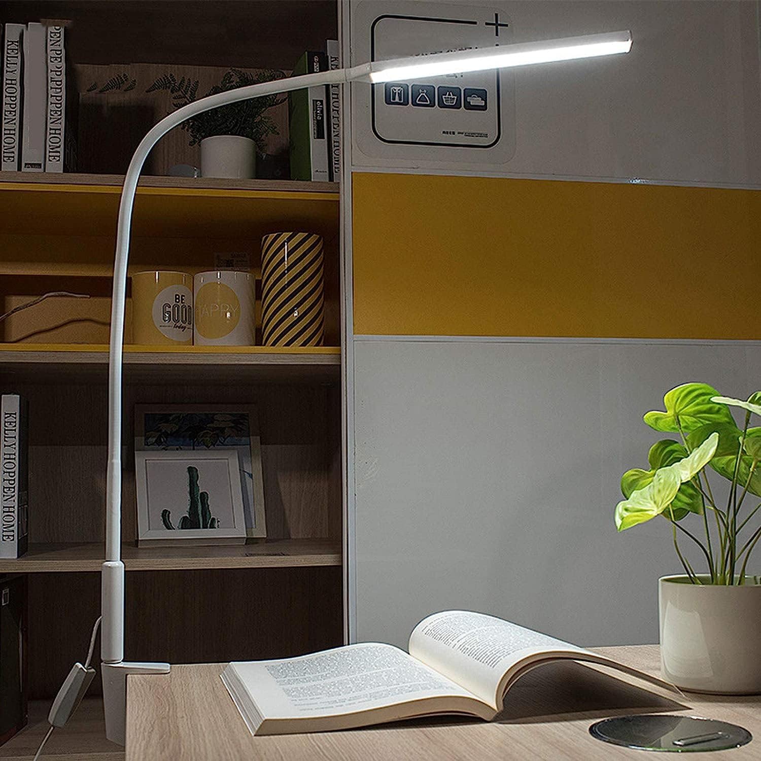 Desk Lamps 10W with Clamp, 64 LEDs Eye-Care Reading Light Dimmable, Flexible Swing Arm Architect Lamp for Reading, Working, Office, with Memory Function, with Switch, USB Cable, White