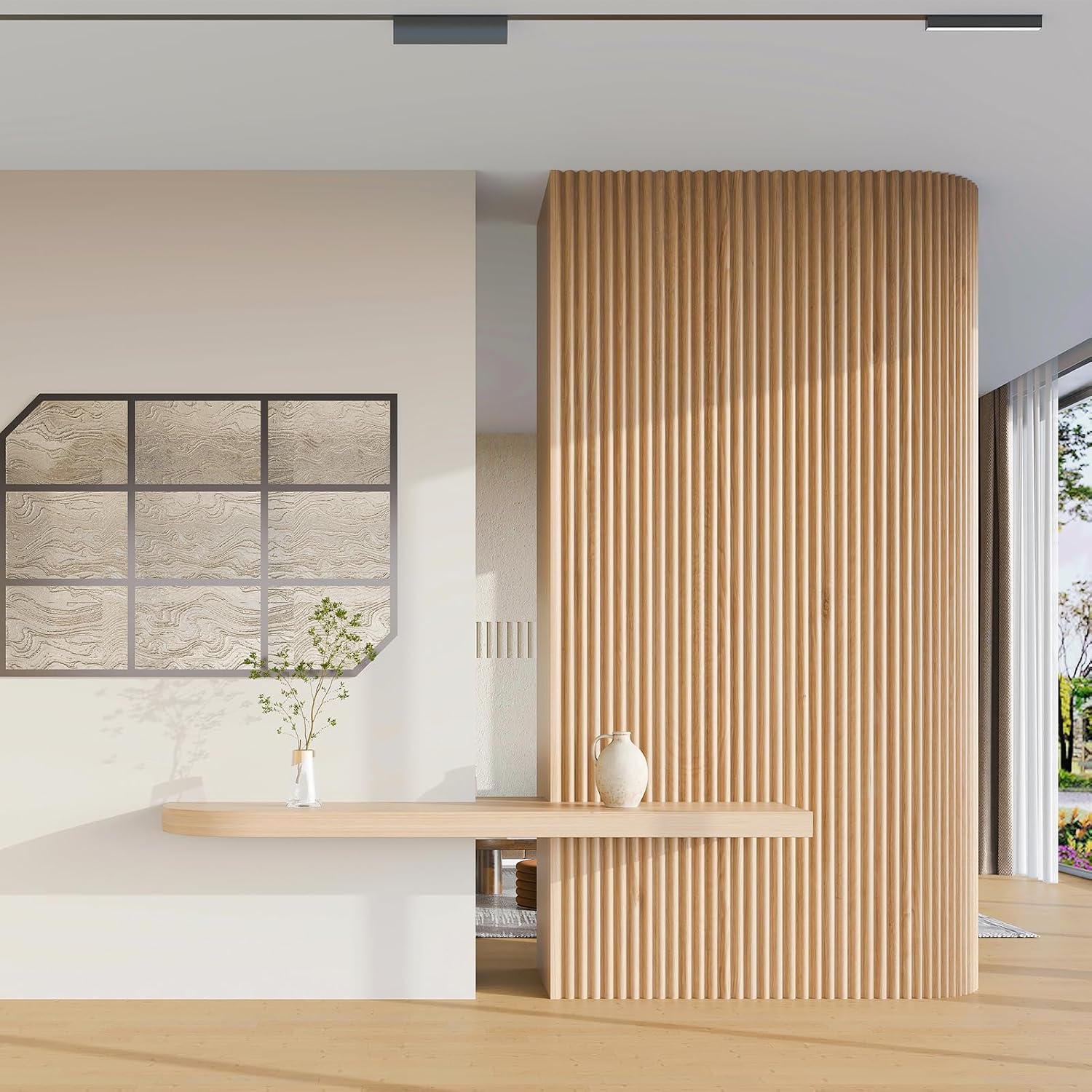 Art3d 4 Pc 96'x5.7' Wood Slat Wall Panel for Interior, Ceiling and Decoration, Semi-Cylinder Design, 15.2 SqFt