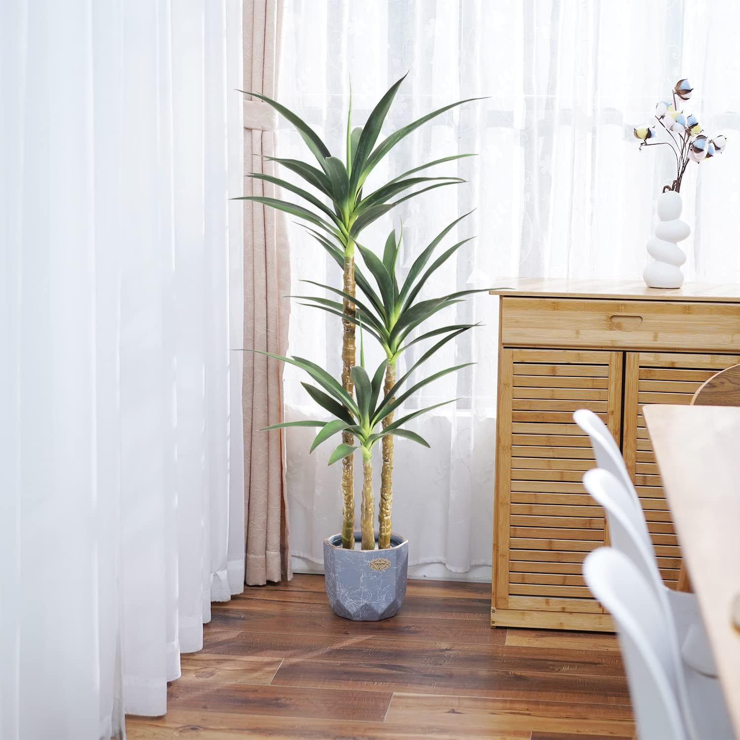 Waoops Artificial Tree 4.7Ft Faux Agave Plant with 3 Heads in Plastic Pot Fake Tree for Home Decor Indoor or Outdoor Office Decoration Housewarming Gift (4.7 Feet-2 Pack)