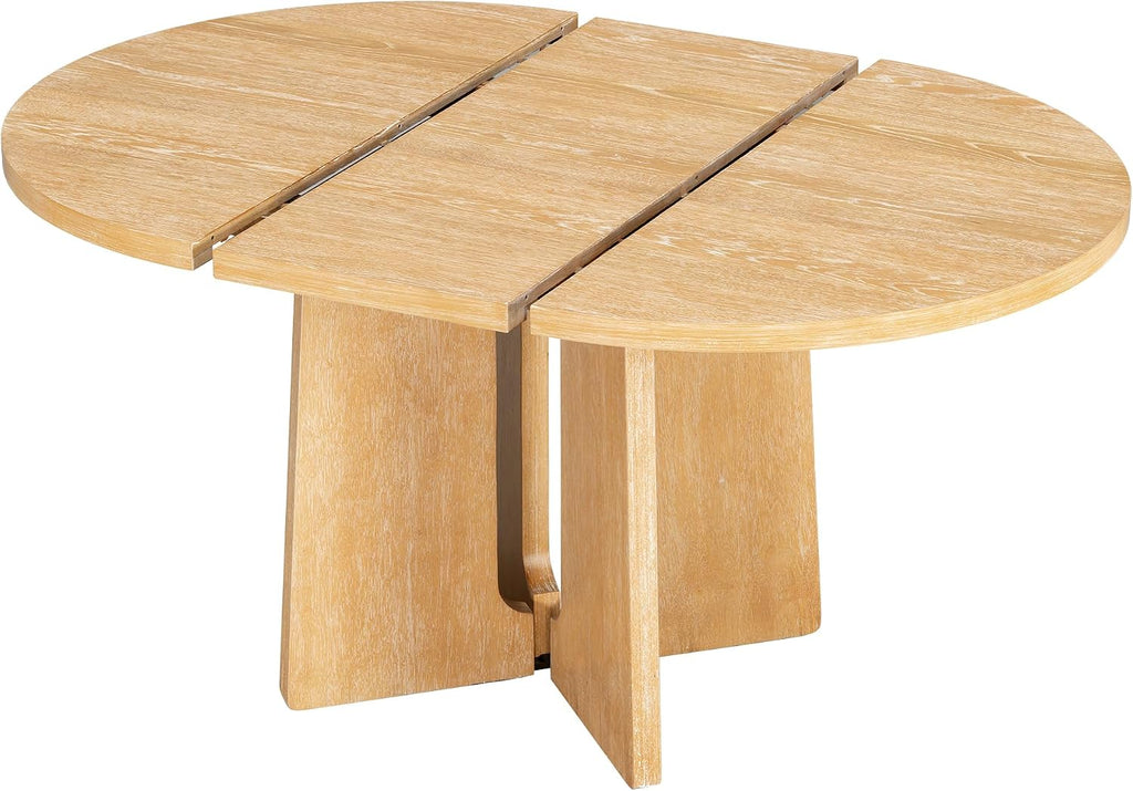 LUMISOL Extendable Round Dining Table for 4-6 People, Farmhouse Kitchen Table with 16inch Removable Leaf for Kitchen, Dining Room, Living Room, Natural