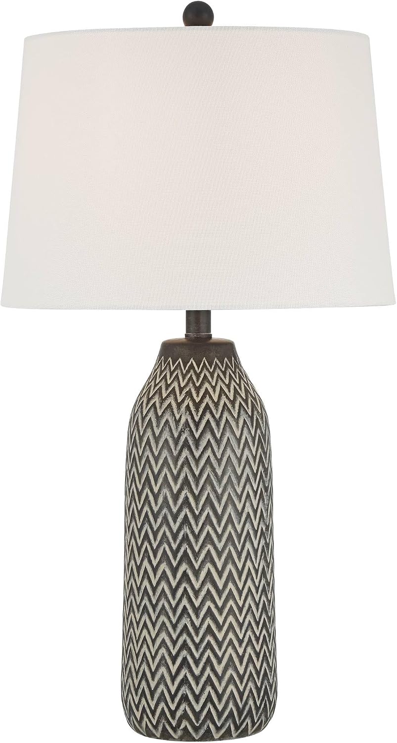 360 Lighting Arizona 27 1/2' Tall Modern Southwestern 3-Way Table Lamps Set of 2 Zig-Zag Black Beige Finish Fabric White Shade Living Room Bedroom Bedside Nightstand House Office Home Reading