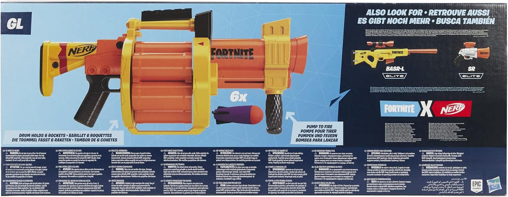 Nerf Fortnite GL Rocket-Firing Blaster - 6-Rocket Drum, Pump-to-Fire - Includes 6 Official Rockets - for Youth, Teen, Adult, Orange