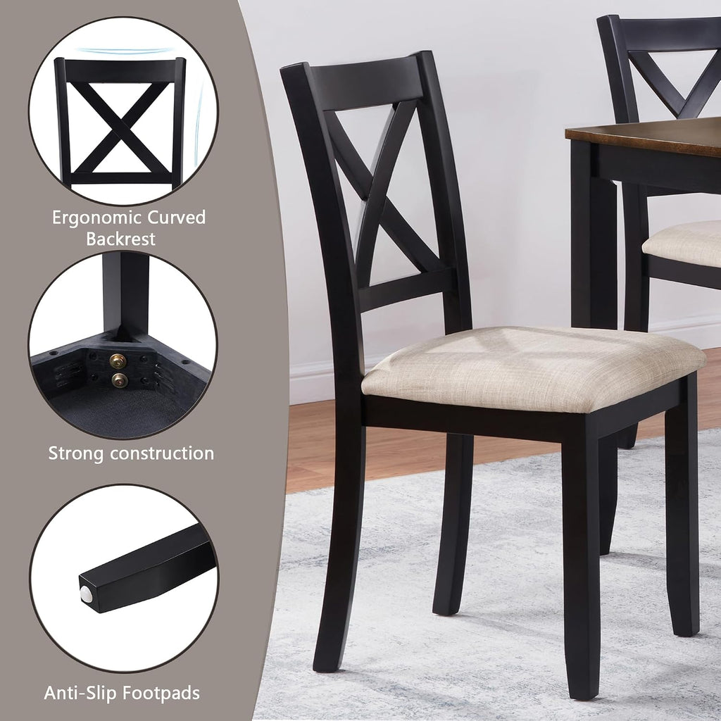 Harper & Bright Designs Dining Table Set for 6 with Bench, 6-Piece Farmhouse Kitchen Set in Black & Oak Two-Tone, Solid Wood Frame Table & 4 Chairs for Dining Room