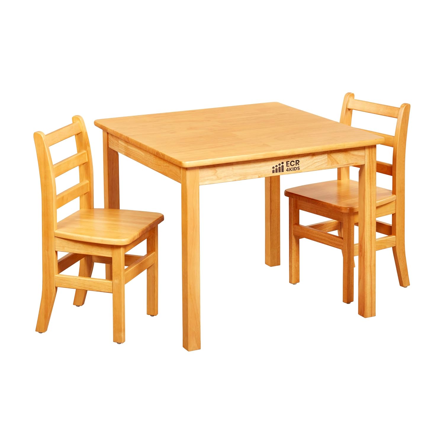 ECR4Kids 30in D Square Hardwood Table with 24in Legs and Two 14in Chairs, Kids Furniture, Honey, 3-Piece