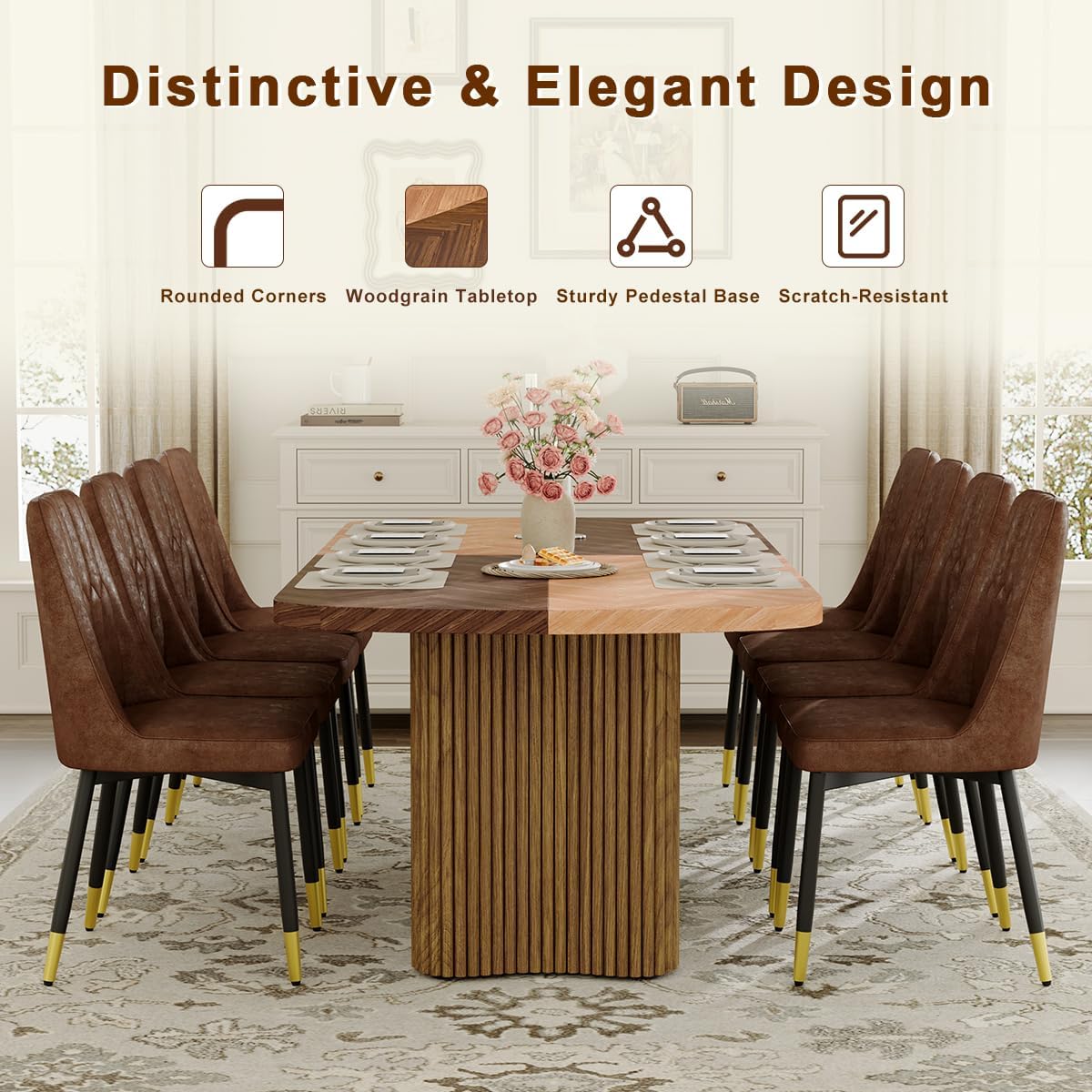 Dining Table Set for 8 - Large 78.7' Rectangular Kitchen Table Set for 8 with Cushioned Chairs,Modern Mid-Century Wood Dining Room Table for 8 Ideal for Kitchen & Gatherings
