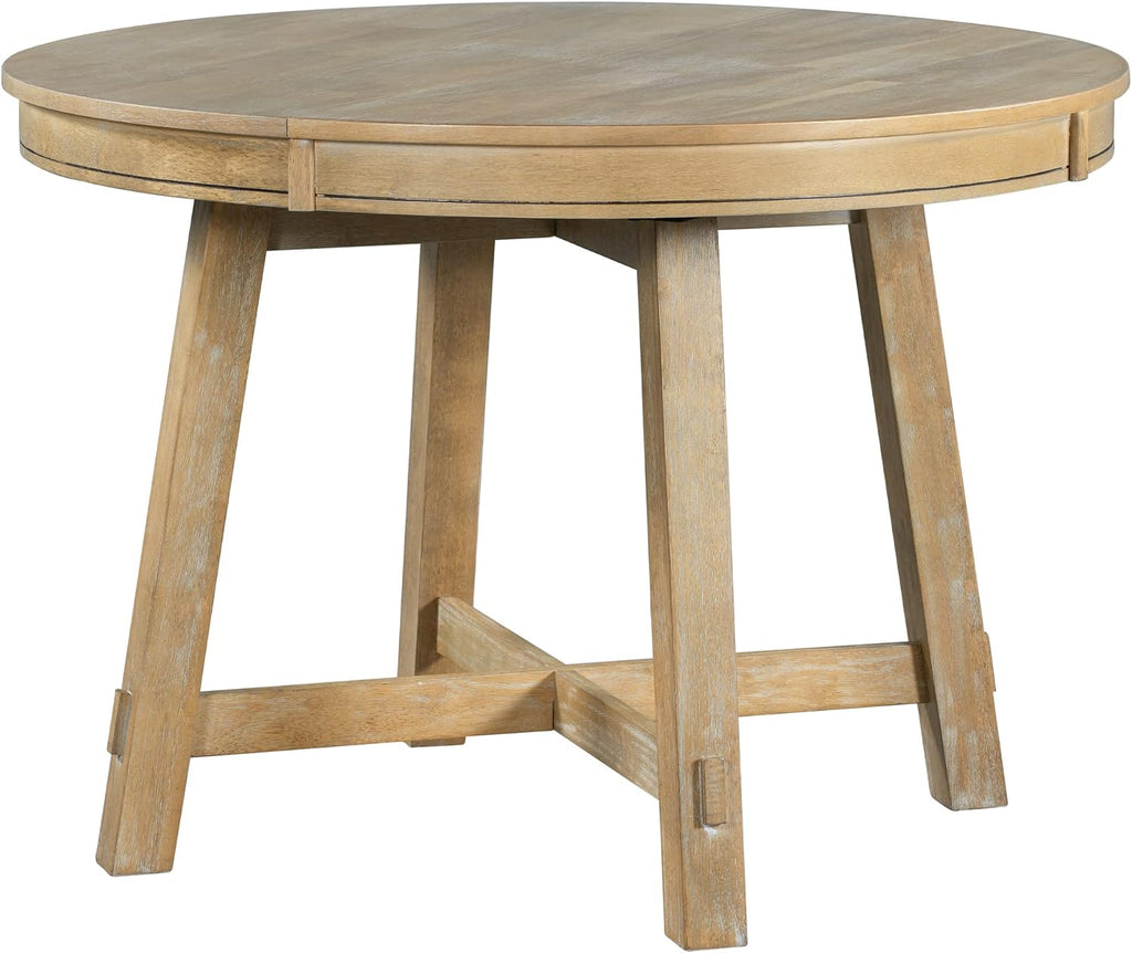 LUMISOL 42'-58' Extendable Round Dining Table for 4-8, Farmhouse Kitchen Table with Removable Leaf, Solid Wood Oval Dinner Tables for Kitchen, Dining Room, Living Room, Natural