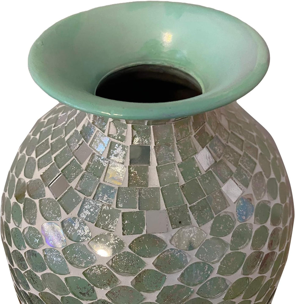 20' Mint Green Iron Mosaic Floor Vase – Tall, Handmade Decorative with Geometric Pattern for Centerpieces, Home Décor, Living Room, Bedroom, Tabletop