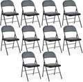 DUMOS 10 Pack Leather Padded Folding Chair, Indoor Outdoor Portable Stackable Commercial Seat with Steel Frame, Capacity for Home, Office, Party, Comfy, Black