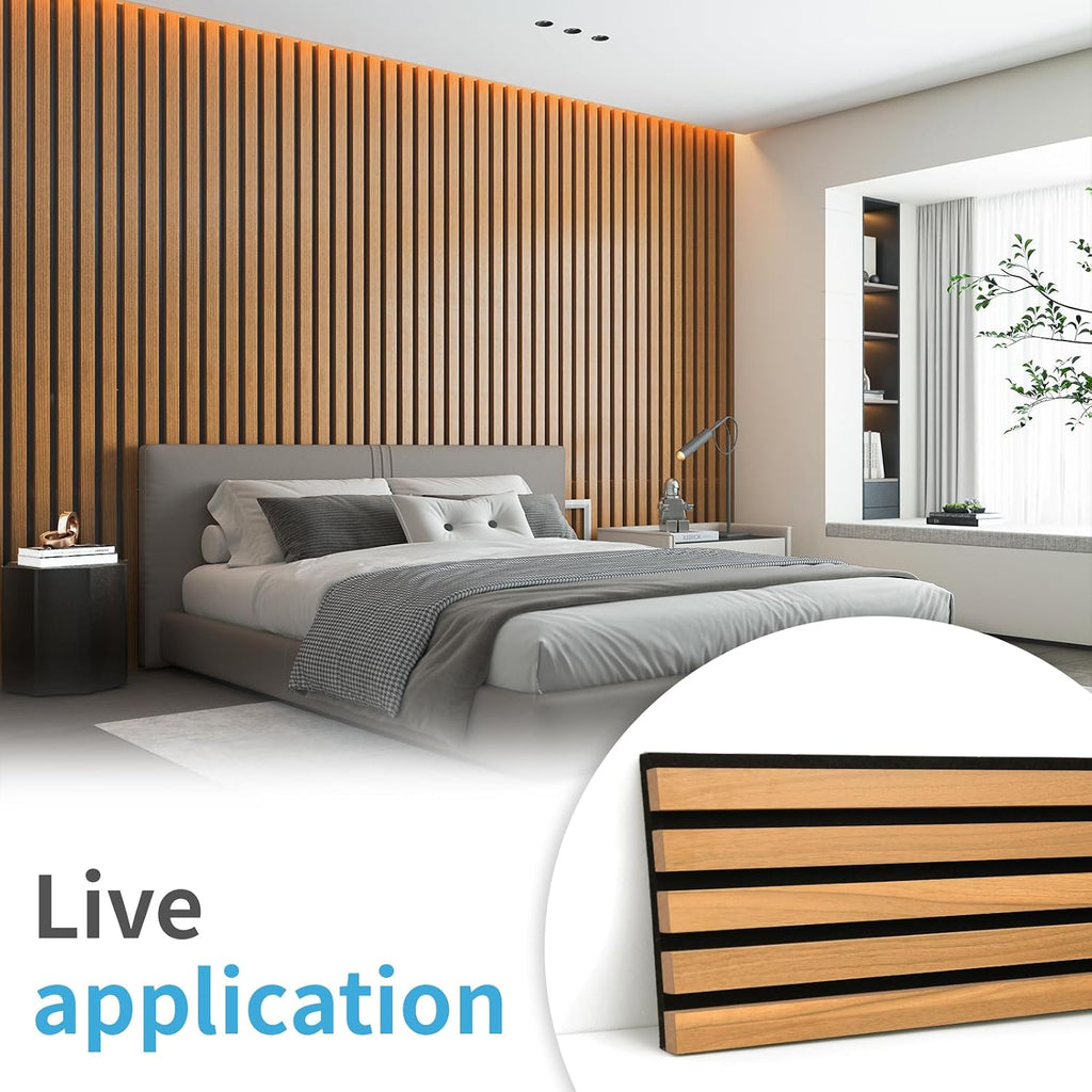 Art3d 4 Pieces 94.5' x 7.9' Acoustic Slat Wood Wall and Ceiling Panels,Fluted Modern Sound Absorbing Panels, Teak