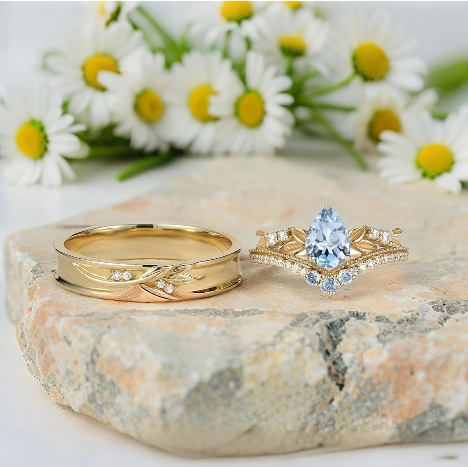 SISGEM Moissanite Couple Rings Set, 10K 14K 18K Solid Gold Moissanite Wedding Rings for Him And Her, Vintage Leaf/Branch Wedding Bands Matching Couple Rings Anniversary Jewelry Gift for Women And Men