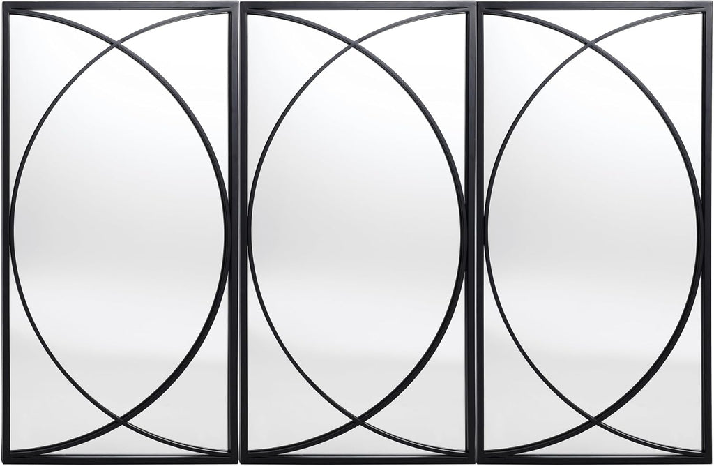 LuxenHome 3 Pieces Black Metal Rectangular Wall Mirror Set Large Vanity Mirror for Bedroom, Black Accent Metal Entryway Wall Mirror, Wall Mounted Mirror Living Room Wall Decor