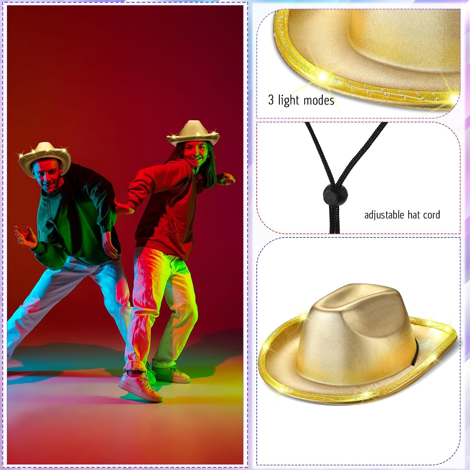 Tisancy 20 Pack Lights Cowboy Cowgirl Hat LED Flashing Light Up Hat for Western Bachelorette Party Wedding Bridal