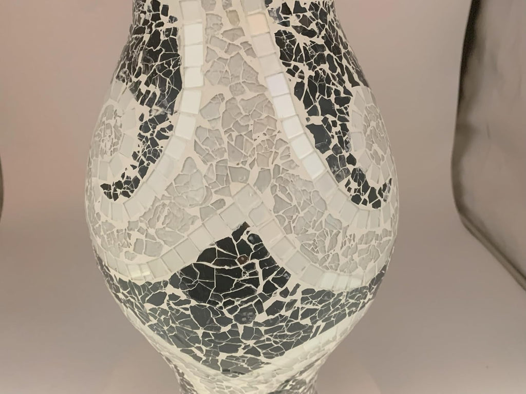 Floor Vase, 18 Inch Mosaic Vase – Tall Cylinder Made of Terracotta with Black and White Glass Mosaic Pieces – Handcrafted Decorative Home Décor Accent Piece for Bedroom, Living Room, Office