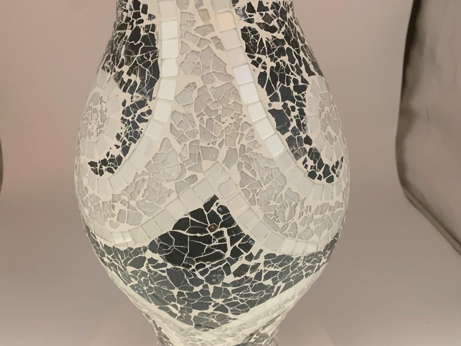 Floor Vase, 18 Inch Mosaic Vase – Tall Cylinder Made of Terracotta with Black and White Glass Mosaic Pieces – Handcrafted Decorative Home Décor Accent Piece for Bedroom, Living Room, Office