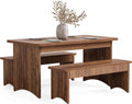LITTLE TREE 55' Dining Table with 2 Benches, Dining Table Set for 4-6 People, Farmhouse Kitchen Table with Bench, Dining Room Table Set