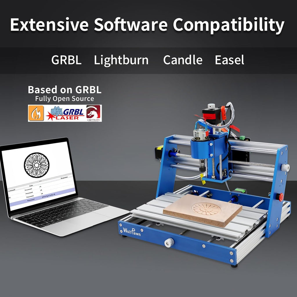 3018 CNC Machine All-Metal CNC Router Machine, with Emergency-Stop 3 Axis Plastic Acrylic PCB PVC Wood Carving Milling Engraving Machine, XYZ Working Area 300x180x60mm