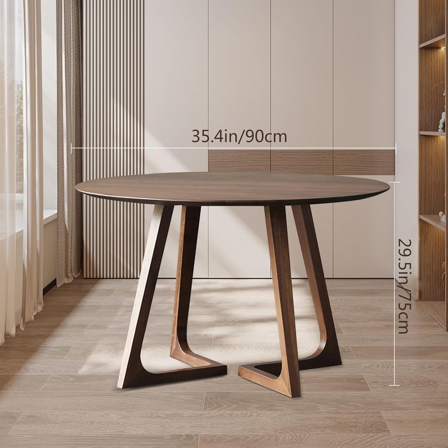 35.4' Round Wooden Dining Table,Small Dining Table for 4,Circle Kitchen Table,Mid Century Modern Coffee Table for Living Room,Dining Room, Easy-Assembly,Space Saving,Walnut