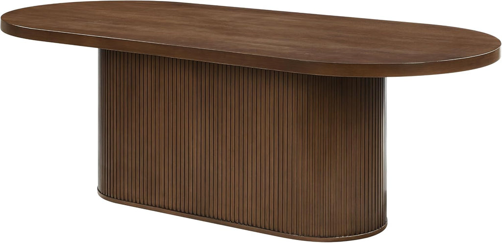 87'' Oval Dining Table Rustic Wood Kitchen Dinner Table, Retro Modern Mid-Century Style, Sturdy Pedestals Base, Natural