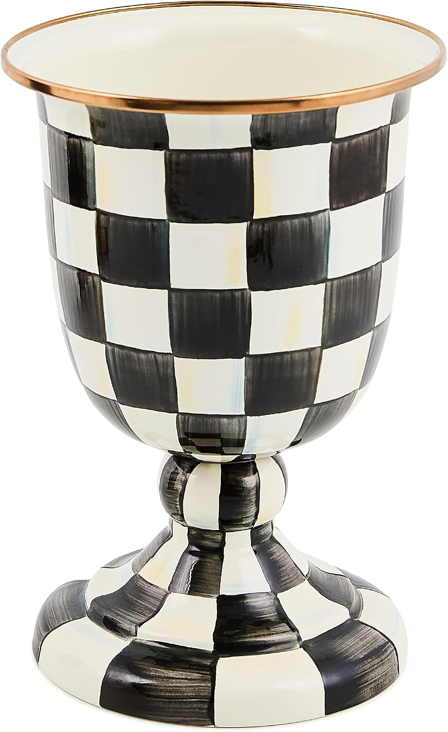 MACKENZIE-CHILDS Pedestal Vase, Decorative Centerpiece and Flower Holder, Black-and-White Courtly Check