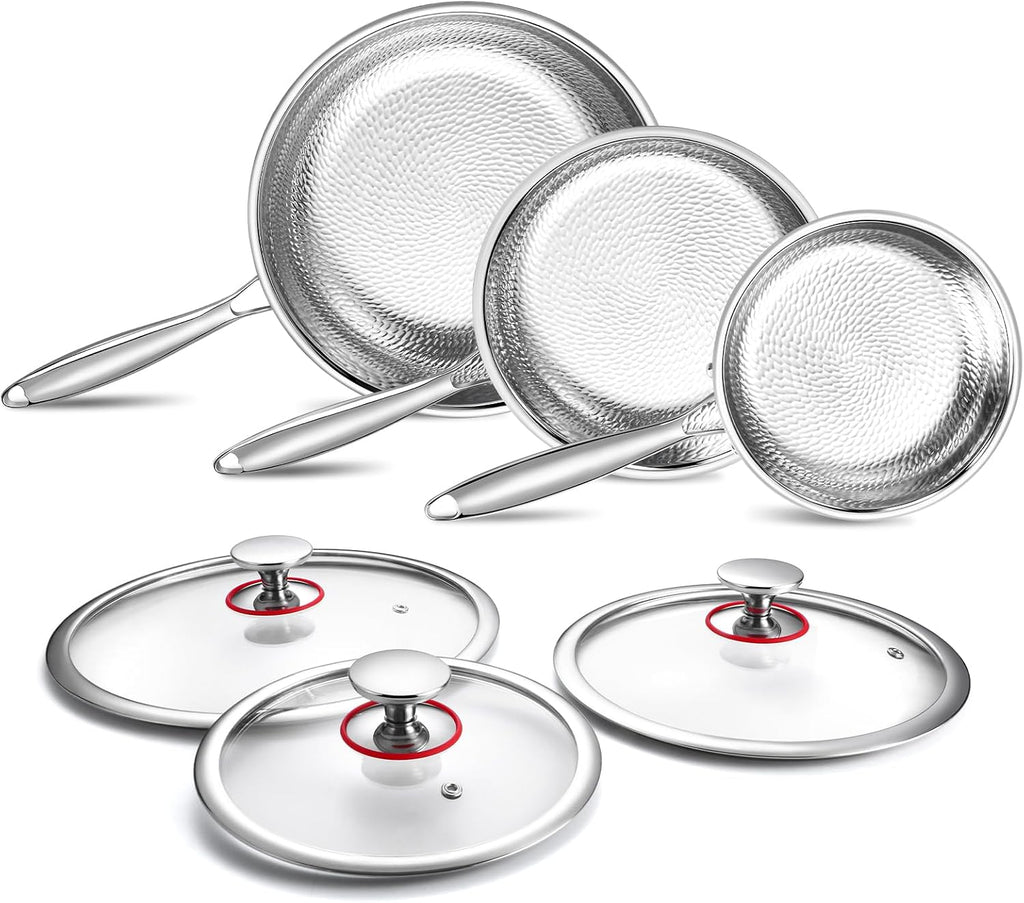 Lazycorner Titanium Non-stick Frying Pan Set, 8, 10, and 12 Inch | Hammered Nonstick Skillet, Titanium Coating & Scratch-Resistant, PFOA Free, Induction Compatible