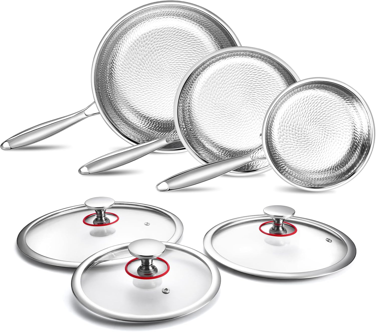Lazycorner Titanium Non-stick Frying Pan Set, 8, 10, and 12 Inch | Hammered Nonstick Skillet, Titanium Coating & Scratch-Resistant, PFOA Free, Induction Compatible