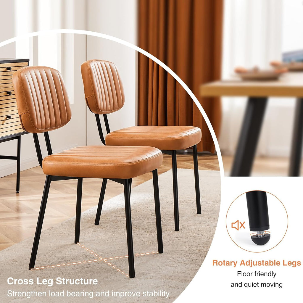 Sweetcrispy Dining Chairs Set of 6, Upholstered Mid Century Modern Kitchen Accent Chairs with Faux Leather Cushion Seat & Metal Legs for Home Office, Living Room - Brown