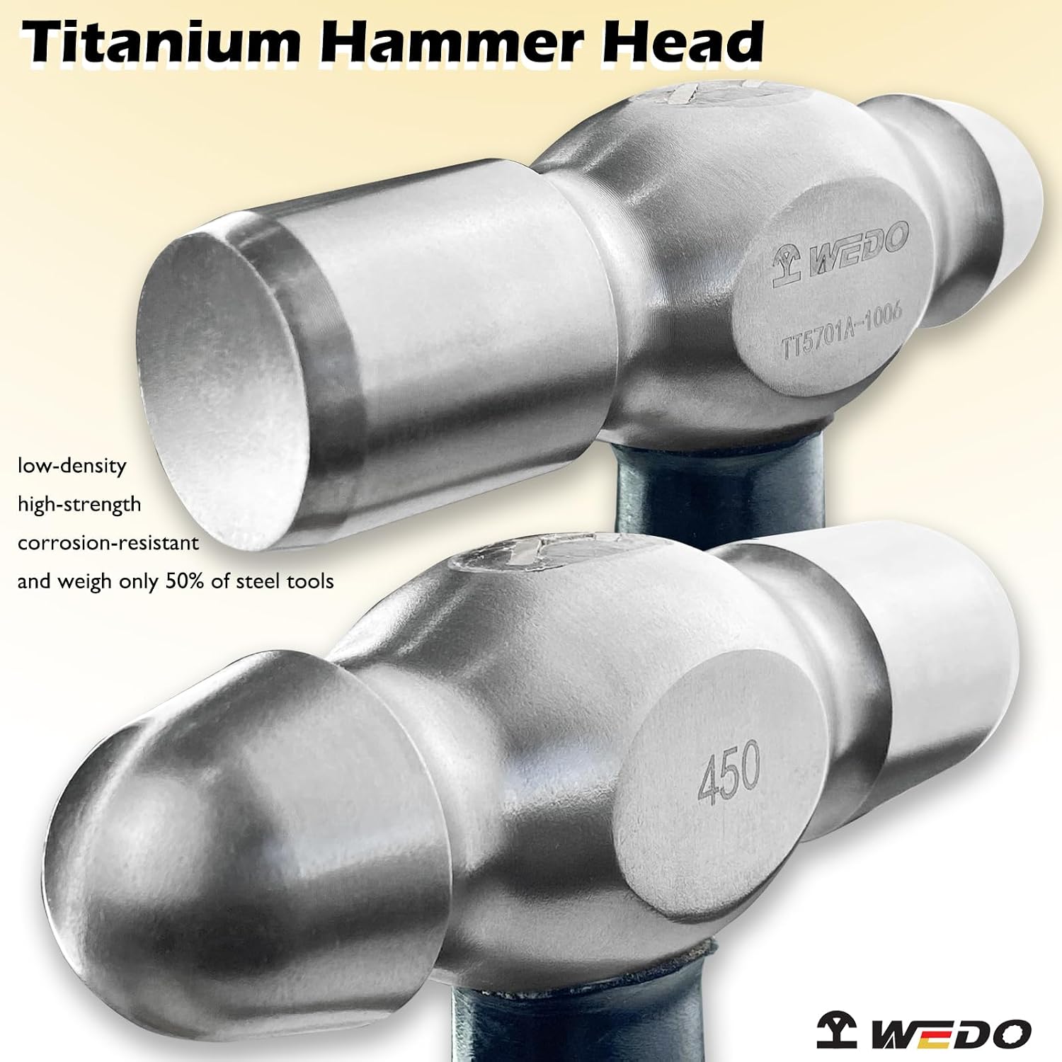 WEDO Titanium Ball Peen Hammer,12oz Ball Pein Hammer with Wooden handle,Non-magnetic,Light Weight,Corrosion Resistant,Length 325mm,Rust-proof,One-time Die-forged